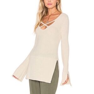 Free People Criss Cross Tunic V Neck Knit Cream Sweater